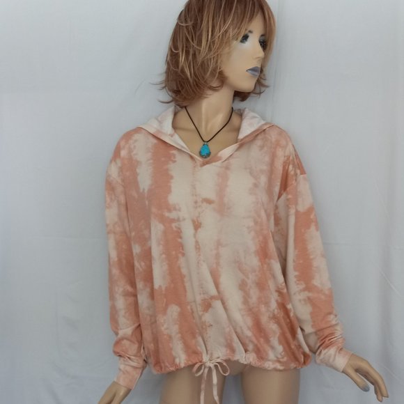 Fred David Tops - Nwt FRED DAVID Stretchy Coral/Pink Drawstring Hem Hooded Sweatshirt Top Sz 2X